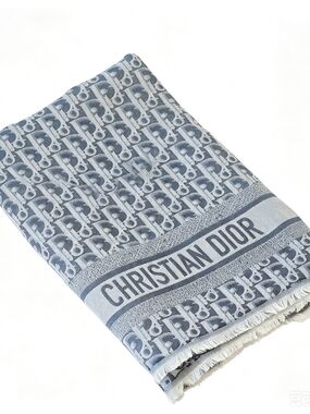 Christian Dior Blue Oblique Logo Scarf Shawl